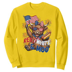 Striped Highland Cow 4th Of July Sweatshirt Red White And Moo