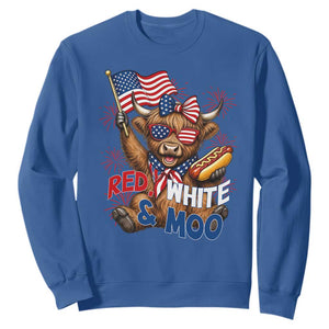 Striped Highland Cow 4th Of July Sweatshirt Red White And Moo