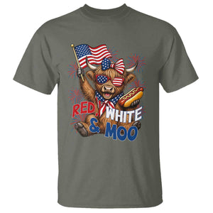 Striped Highland Cow 4th Of July T Shirt Red White And Moo