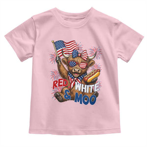 Striped Highland Cow 4th Of July Toddler T Shirt Red White And Moo