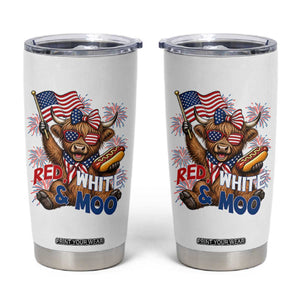 Striped Highland Cow 4th Of July Tumbler Cup Red White And Moo