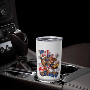 Striped Highland Cow 4th Of July Tumbler Cup Red White And Moo