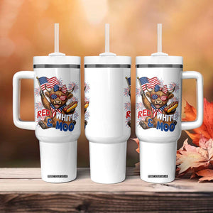 Striped Highland Cow 4th Of July Tumbler With Handle Red White And Moo