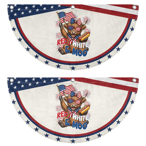 Striped Highland Cow 4th Of July Patriotic Fan Flag Red White And Moo