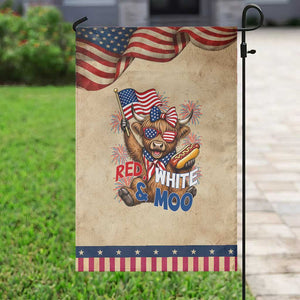 Striped Highland Cow 4th Of July Patriotic Garden Flag Red White And Moo