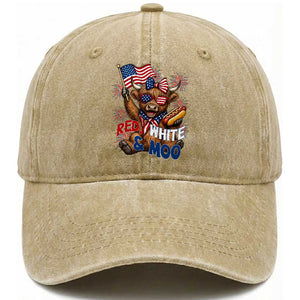 Striped Highland Cow 4th Of July Washed Cotton Baseball Cap Red White And Moo TS12 Print Your Wear