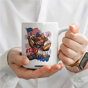 Striped Highland Cow 4th Of July Coffee Mug Red White And Moo