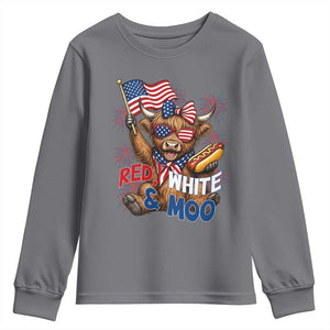 Striped Highland Cow 4th Of July Youth Sweatshirt Red White And Moo