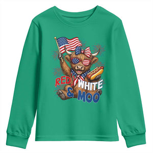Striped Highland Cow 4th Of July Youth Sweatshirt Red White And Moo