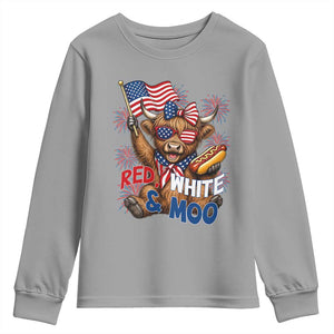 Striped Highland Cow 4th Of July Youth Sweatshirt Red White And Moo