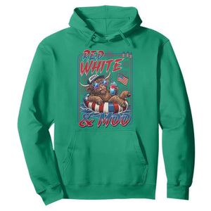 Funny Highland Cow Pool Party 4th Of July Hoodie Red White And Moo