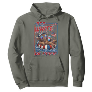 Funny Highland Cow Pool Party 4th Of July Hoodie Red White And Moo