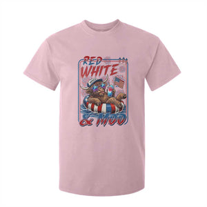 Funny Highland Cow Pool Party 4th Of July T Shirt For Kid Red White And Moo