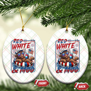 Funny Highland Cow Pool Party 4th Of July Ceramic Ornament Red White And Moo