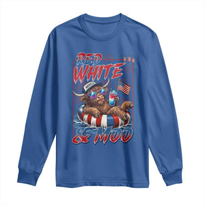 Funny Highland Cow Pool Party 4th Of July Long Sleeve Shirt Red White And Moo
