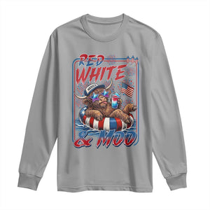 Funny Highland Cow Pool Party 4th Of July Long Sleeve Shirt Red White And Moo