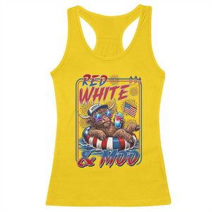 Funny Highland Cow Pool Party 4th Of July Racerback Tank Top Red White And Moo