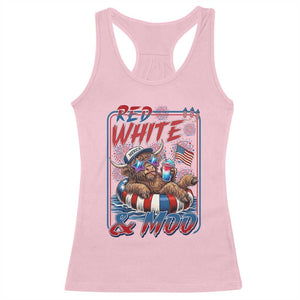 Funny Highland Cow Pool Party 4th Of July Racerback Tank Top Red White And Moo