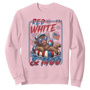 Funny Highland Cow Pool Party 4th Of July Sweatshirt Red White And Moo