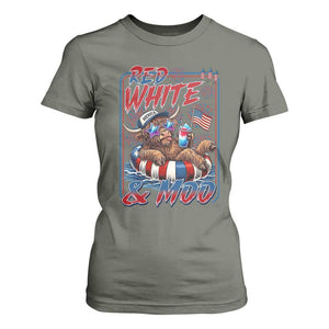 Funny Highland Cow Pool Party 4th Of July T Shirt For Women Red White And Moo