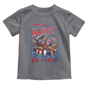 Funny Highland Cow Pool Party 4th Of July Toddler T Shirt Red White And Moo