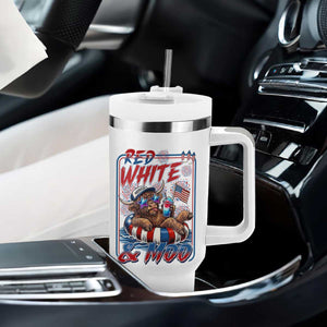 Funny Highland Cow Pool Party 4th Of July Tumbler With Handle Red White And Moo