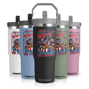Funny Highland Cow Pool Party 4th Of July Flip Straw Tumbler Red White And Moo