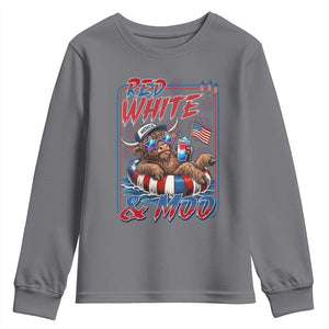 Funny Highland Cow Pool Party 4th Of July Youth Sweatshirt Red White And Moo