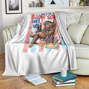 Funny Patriotic Highland Cow Throw Blanket 4th Of July Fireworks Celebration