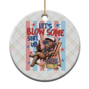 Funny Patriotic Highland Cow Ceramic Ornament 4th Of July Fireworks Celebration