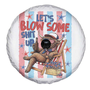 Funny Patriotic Highland Cow Spare Tire Cover 4th Of July Fireworks Celebration
