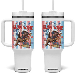 Funny Patriotic Highland Cow Tumbler With Handle 4th Of July Fireworks Celebration