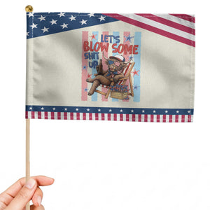 Funny Highland Cow Patriotic Handheld Flag 4th Of July Fireworks Celebration TS12 Modern 8.2" × 5.5" Beige Blue Print Your Wear