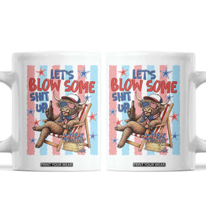 Funny Patriotic Highland Cow Coffee Mug 4th Of July Fireworks Celebration