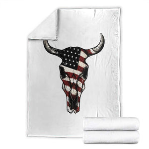 Vintage Western Cow Skull Usa Flag Throw Blanket Patriotic American Pride TS12 White Print Your Wear