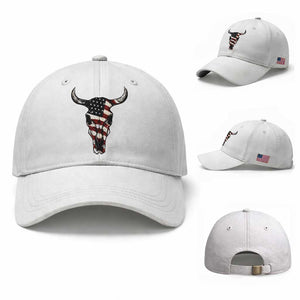 Vintage Western Cow Skull Usa Flag Baseball Cap Patriotic American Pride