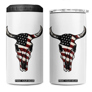 Vintage Western Cow Skull Usa Flag 4 in 1 Can Cooler Tumbler Patriotic American Pride