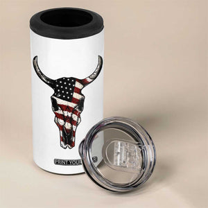 Vintage Western Cow Skull Usa Flag 4 in 1 Can Cooler Tumbler Patriotic American Pride