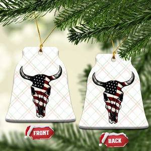 Vintage Western Cow Skull Usa Flag Ceramic Ornament Patriotic American Pride