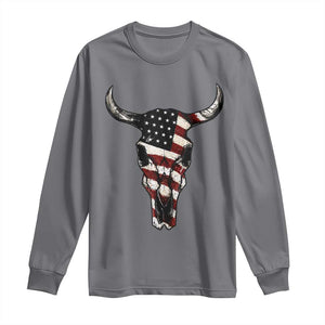 Vintage Western Cow Skull Usa Flag Long Sleeve Shirt Patriotic American Pride