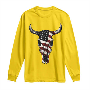 Vintage Western Cow Skull Usa Flag Long Sleeve Shirt Patriotic American Pride
