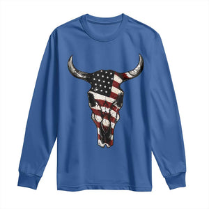 Vintage Western Cow Skull Usa Flag Long Sleeve Shirt Patriotic American Pride