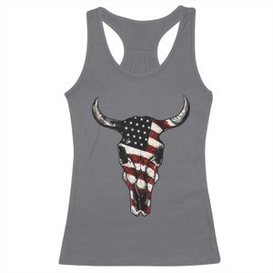 Vintage Western Cow Skull Usa Flag Racerback Tank Top Patriotic American Pride