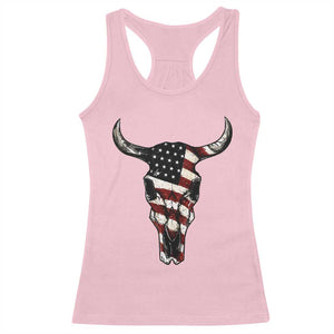 Vintage Western Cow Skull Usa Flag Racerback Tank Top Patriotic American Pride