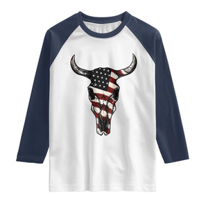 Vintage Western Cow Skull Usa Flag Raglan Shirt Patriotic American Pride