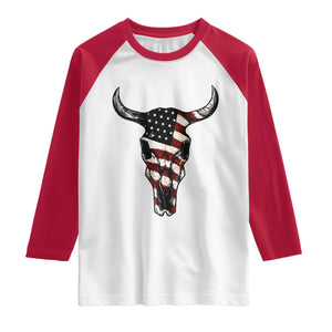 Vintage Western Cow Skull Usa Flag Raglan Shirt Patriotic American Pride
