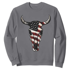 Vintage Western Cow Skull Usa Flag Sweatshirt Patriotic American Pride