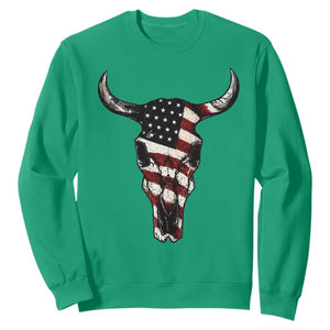 Vintage Western Cow Skull Usa Flag Sweatshirt Patriotic American Pride