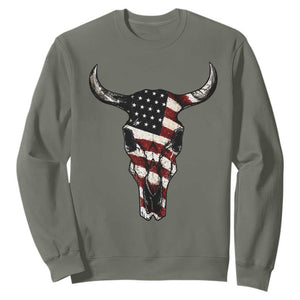 Vintage Western Cow Skull Usa Flag Sweatshirt Patriotic American Pride