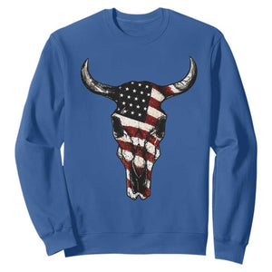 Vintage Western Cow Skull Usa Flag Sweatshirt Patriotic American Pride